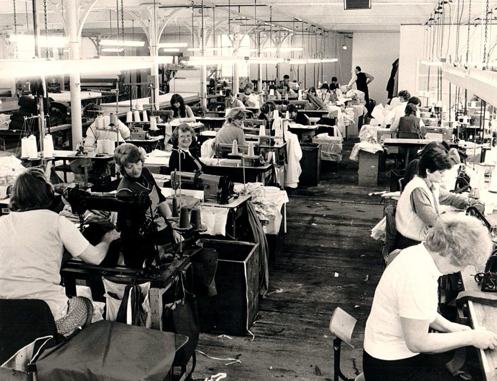 Padiham factory, Lancashire, manufacturing hospital clothing (1975)